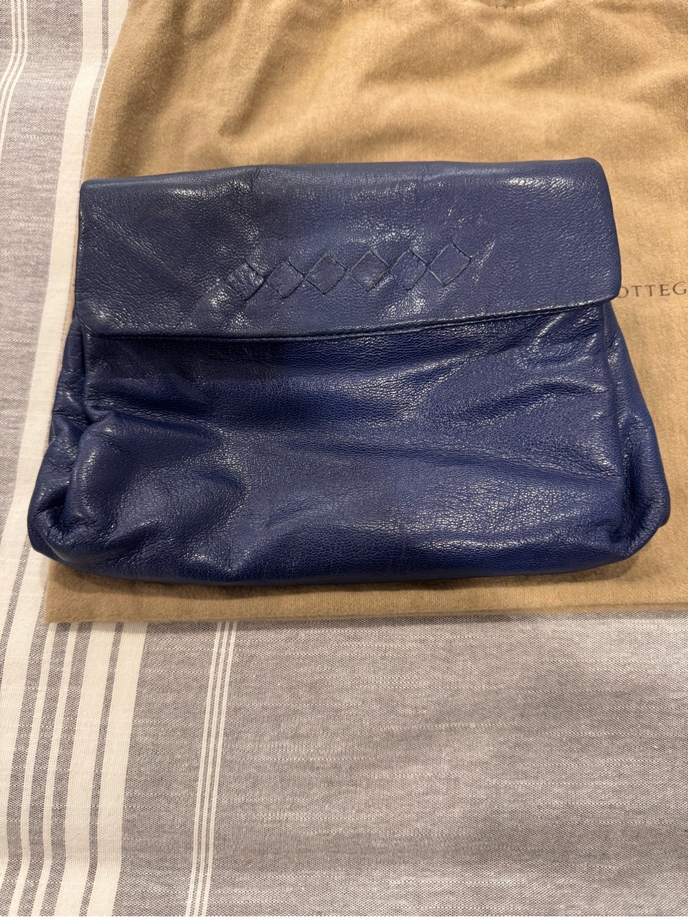 Bottega Veneta Navy Blue Woven Leather Clutch